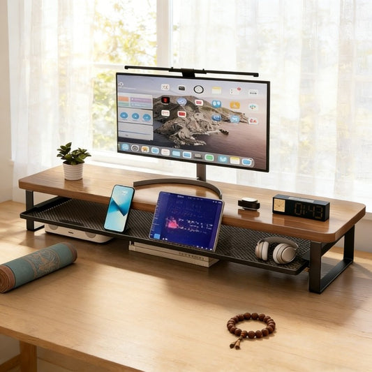 MONOSTAND - Dual-layer Computer Stand with Easy Pull-out Storage Drawer