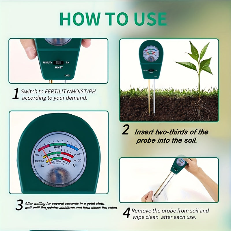 SOILTRIO – 3-in-1 Soil Moisture, Fertility & pH Tester