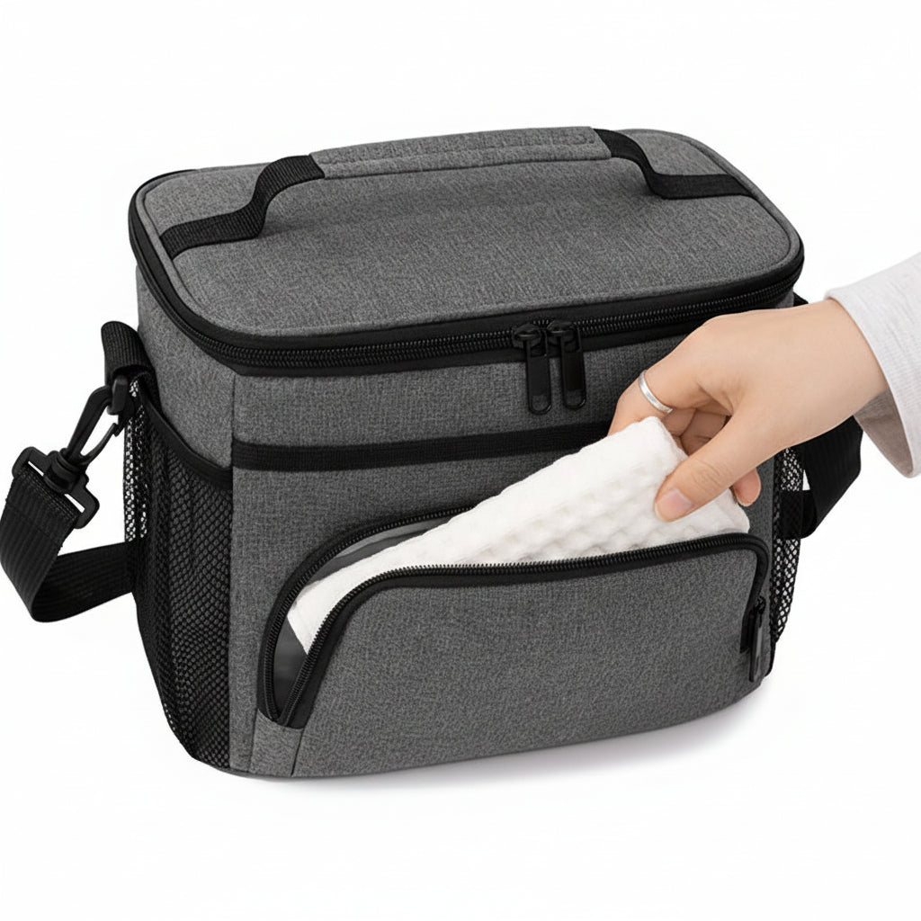 THERMOVIA - Large Insulated Lunch Tote with Zipper Closure & Adjustable Strap