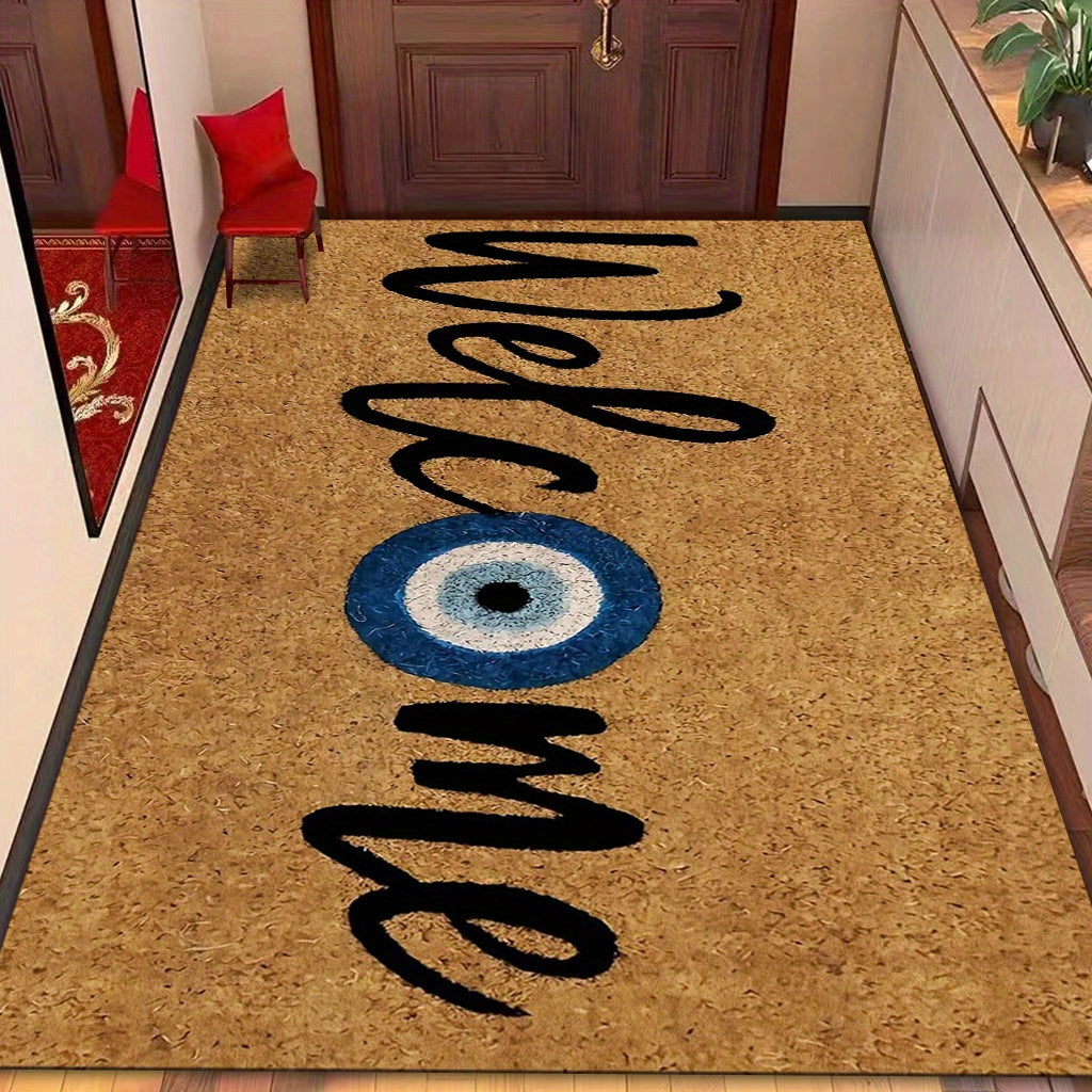 ENTRANCEJOY - Printed “Welcome” Doormat with Blue Eye Design, Non-slip & Soft