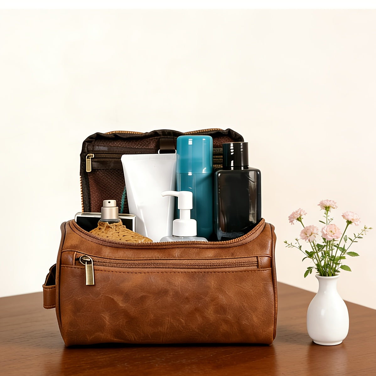 URBANCRAFT - Vintage Leather Men’s Business Bag & Travel Cosmetics Organizer