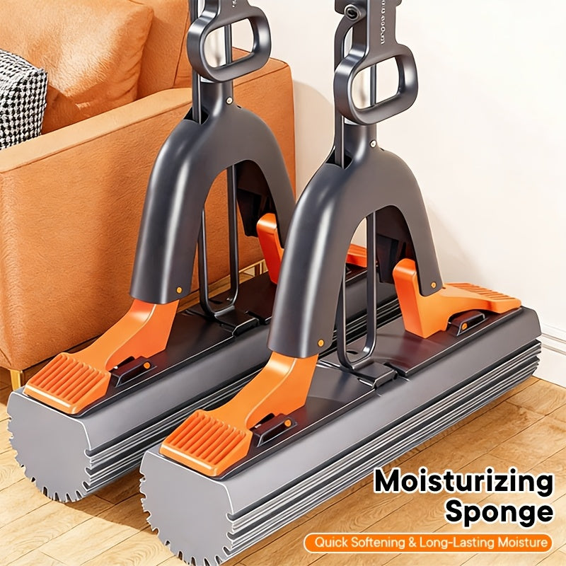 CLEANFLOW - High-Absorbency Sponge Squeeze Mop for Bathroom & Floors
