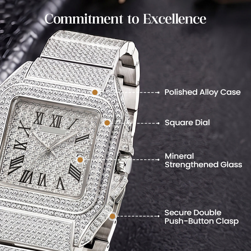 CRYSTALTIME – Elegant Square Watch with Dazzling Rhinestone Accents