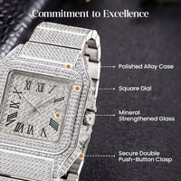 CRYSTALTIME – Elegant Square Watch with Dazzling Rhinestone Accents