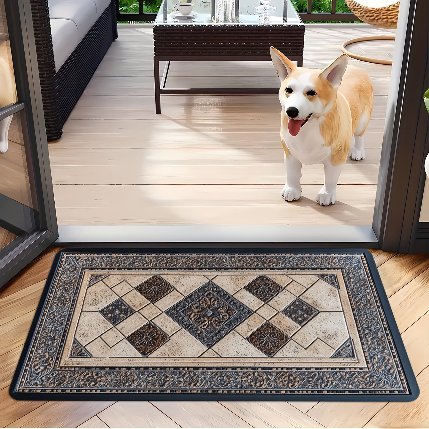 STYLEHAVEN - Machine Washable Geometric Border Entryway Mat