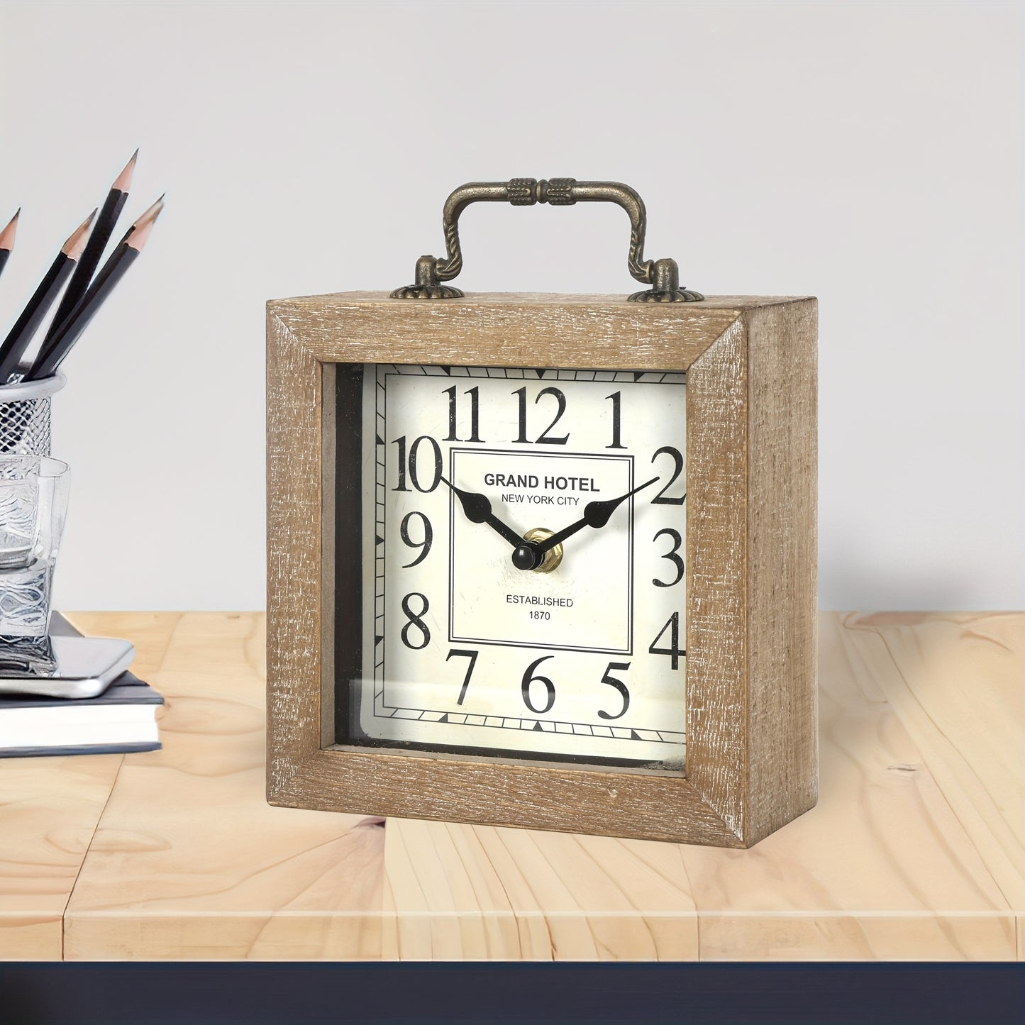 CABINCO - Rustic Wooden Shelf Clock with Glass Cover for Home Decor