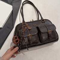 TRAVELINA - PU Shoulder Bag with Multiple Pockets and Chain Strap Detail