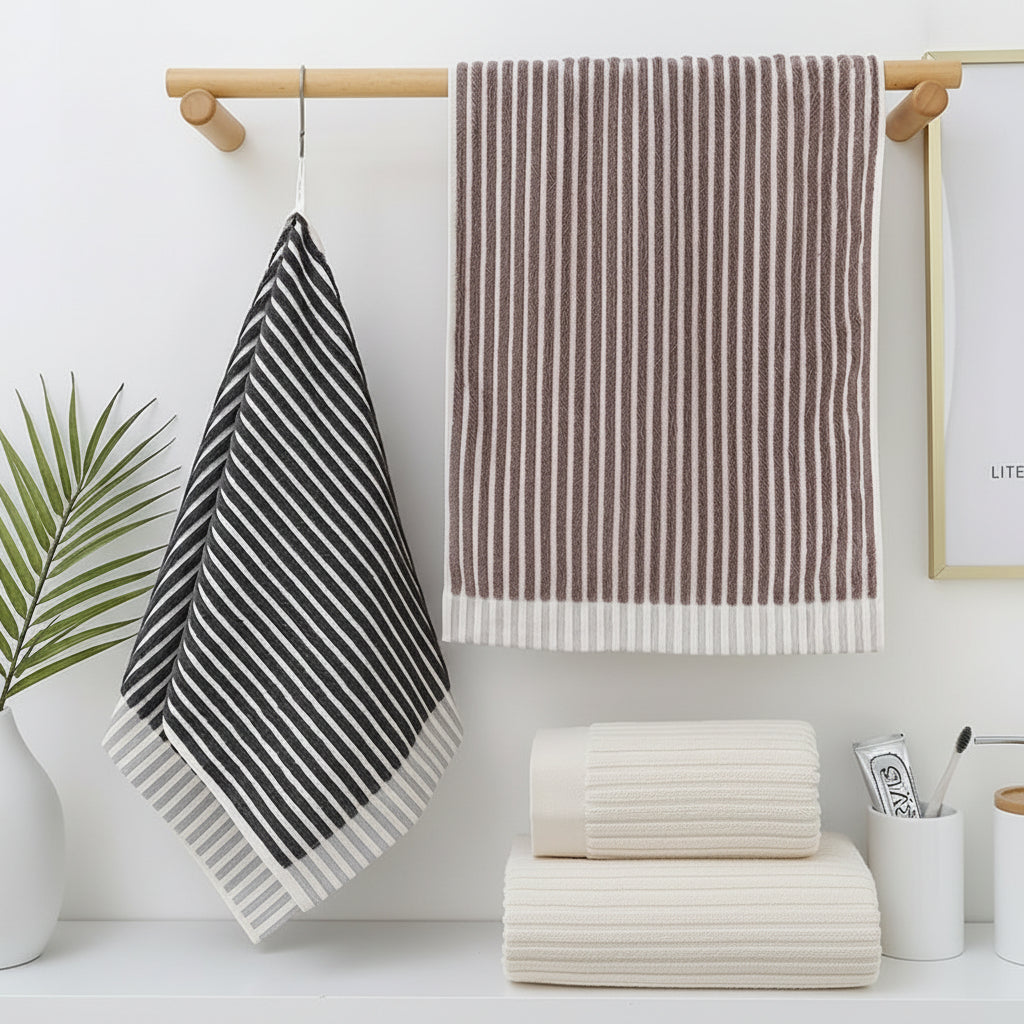 STRIPTEX – Cotton Striped Hanging Loop Towels Set