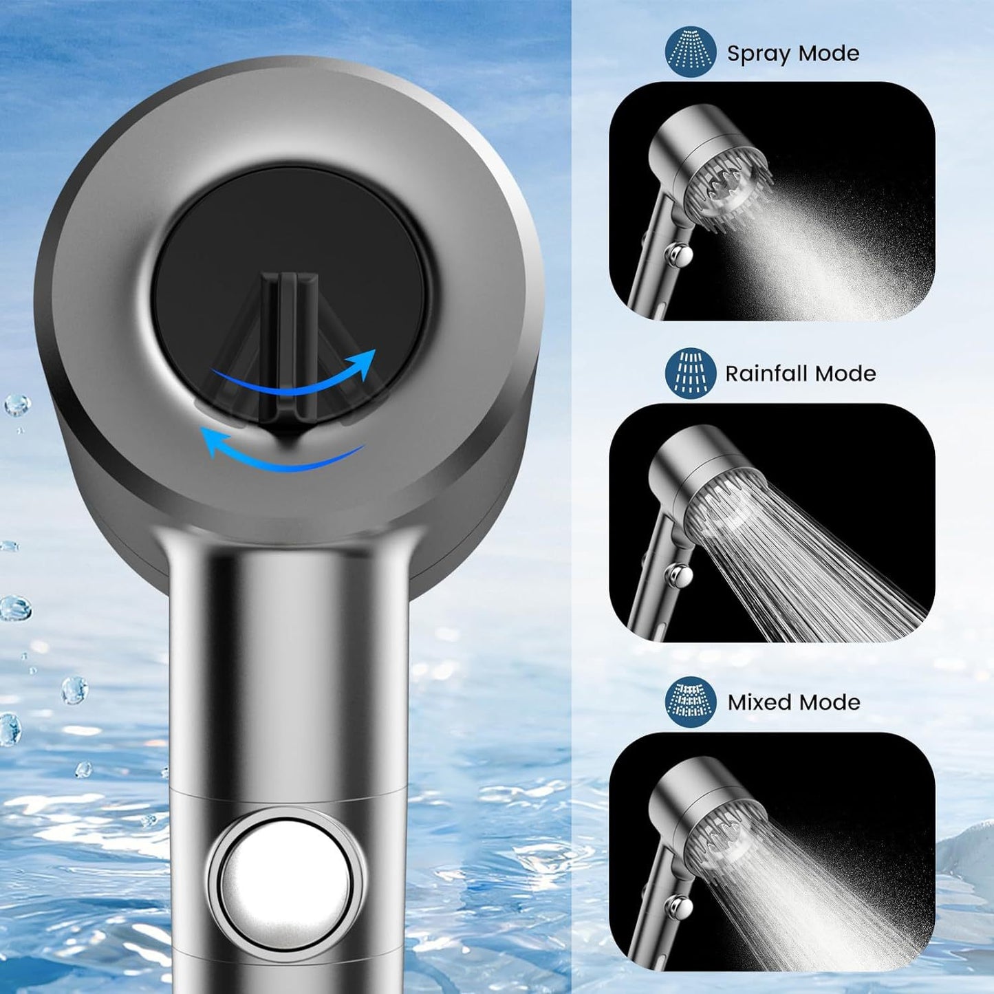 PUREFLOW - Chlorine-Reducing Handheld Showerhead with On/Off Switch & Skin Care Filter