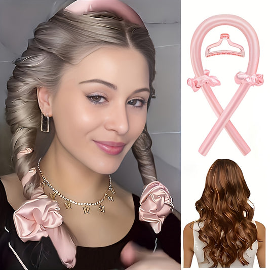 SILKVERA - Bow Detail Fabric Hair Curler - Minimalist Heatless Curling Ribbon in Solid Color, Single Piece Festive Hair Styling Accessory