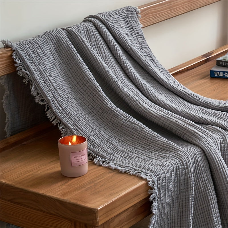 OLIVEBREEZE – Lightweight 4-Layer Cotton Gauze Blanket with Elegant Fringe