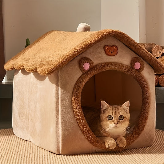 PAWNEST - Warm Enclosed Cat House Plush Bed for Winter Comfort