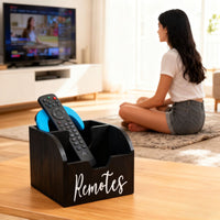 HOMELYWOOD - 4-Compartment Wooden Remote Organizer Box | No Electricity Needed