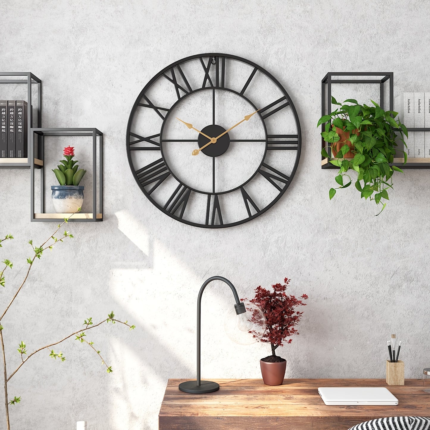 SERENETIME - Vintage Round Silent Wall Clock Metal Frame for Bedroom