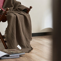 OLIVEBREEZE – Lightweight 4-Layer Cotton Gauze Blanket with Elegant Fringe