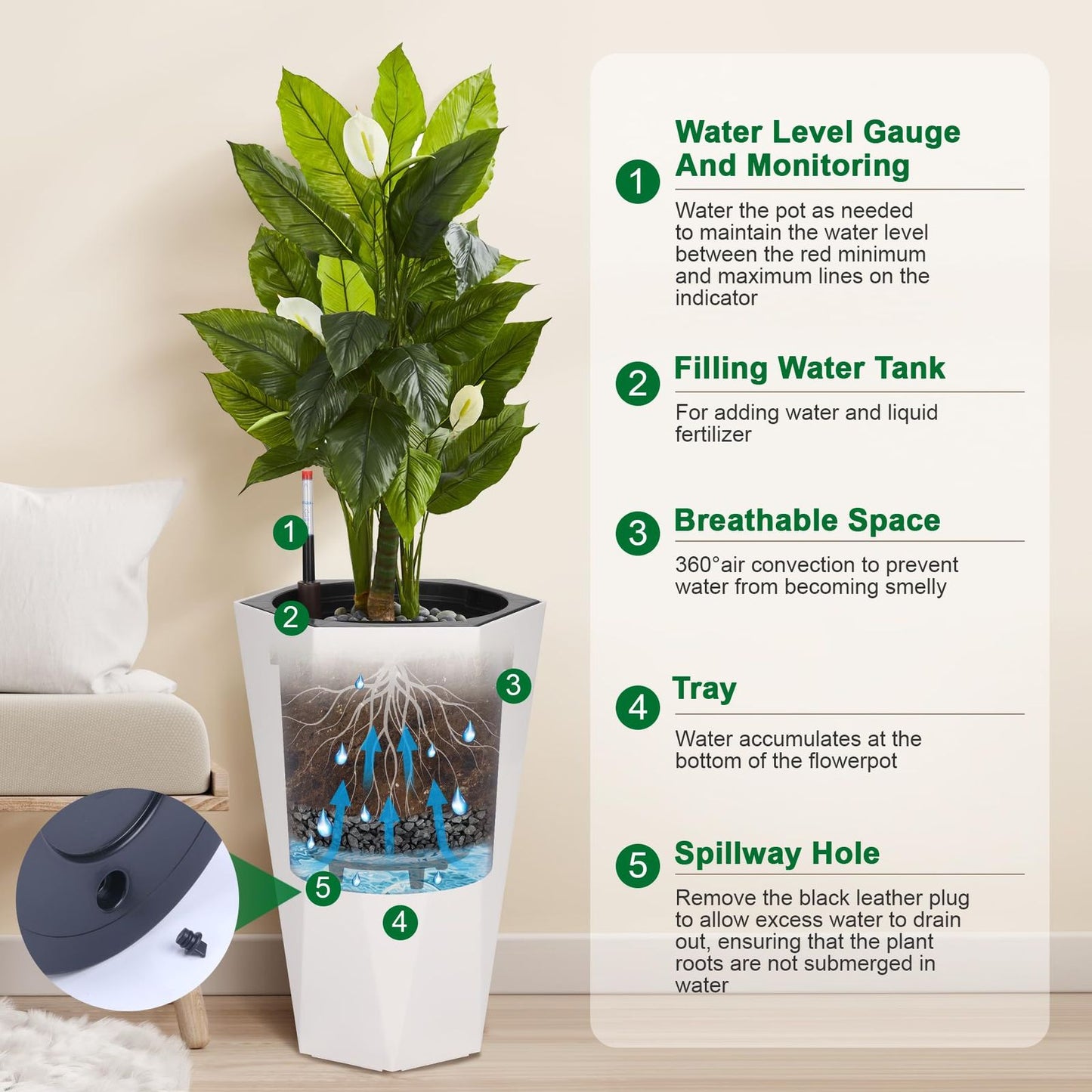 AQUADIAMOND – Self-Watering Planter Set with Wheels