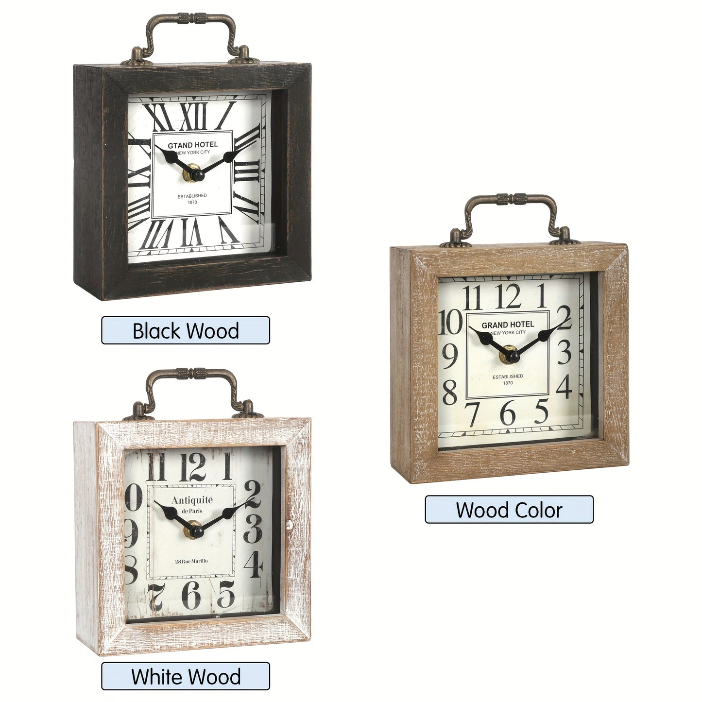 CABINCO - Rustic Wooden Shelf Clock with Glass Cover for Home Decor