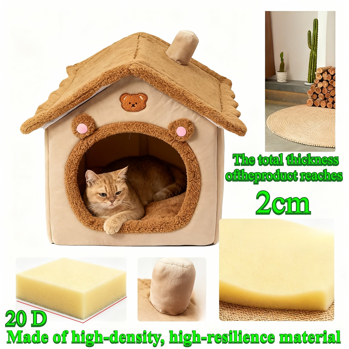 PAWNEST - Warm Enclosed Cat House Plush Bed for Winter Comfort