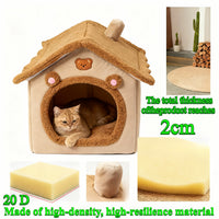 PAWNEST - Warm Enclosed Cat House Plush Bed for Winter Comfort
