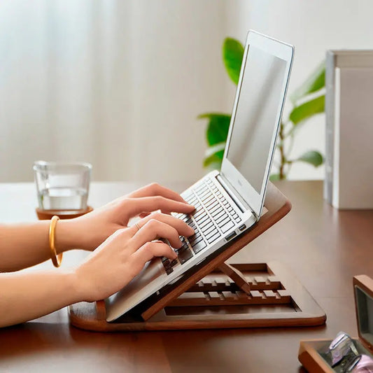 WOODIFY - 11-Inch Adjustable Wooden Laptop Stand Foldable Desk Accessory