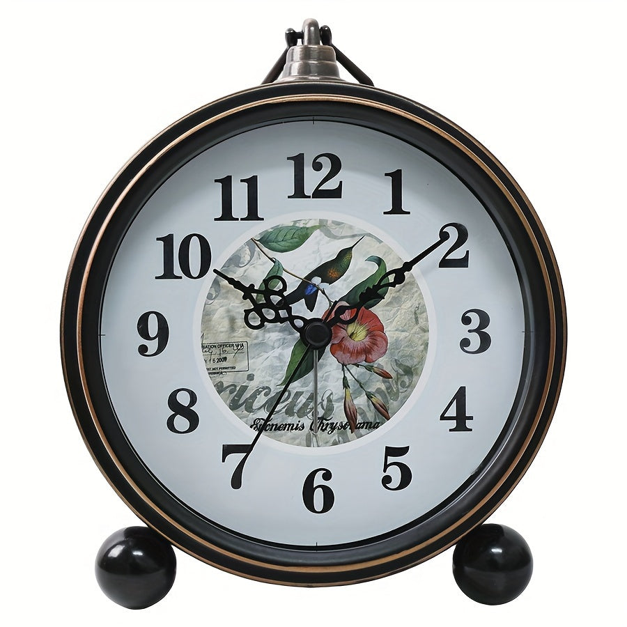 ELEGANTIME - European Vintage Metal Bedside Alarm Clock Silent Analog Large Display