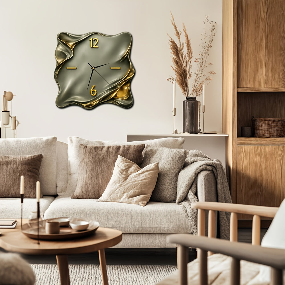WAVEBLOCK – Solid Wood Square Wall Clock with Gold Accent