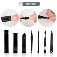 GROOMIX - 15pcs Classic Black Nail Care Set for Hands, Feet & Face Stainless Steel Tools