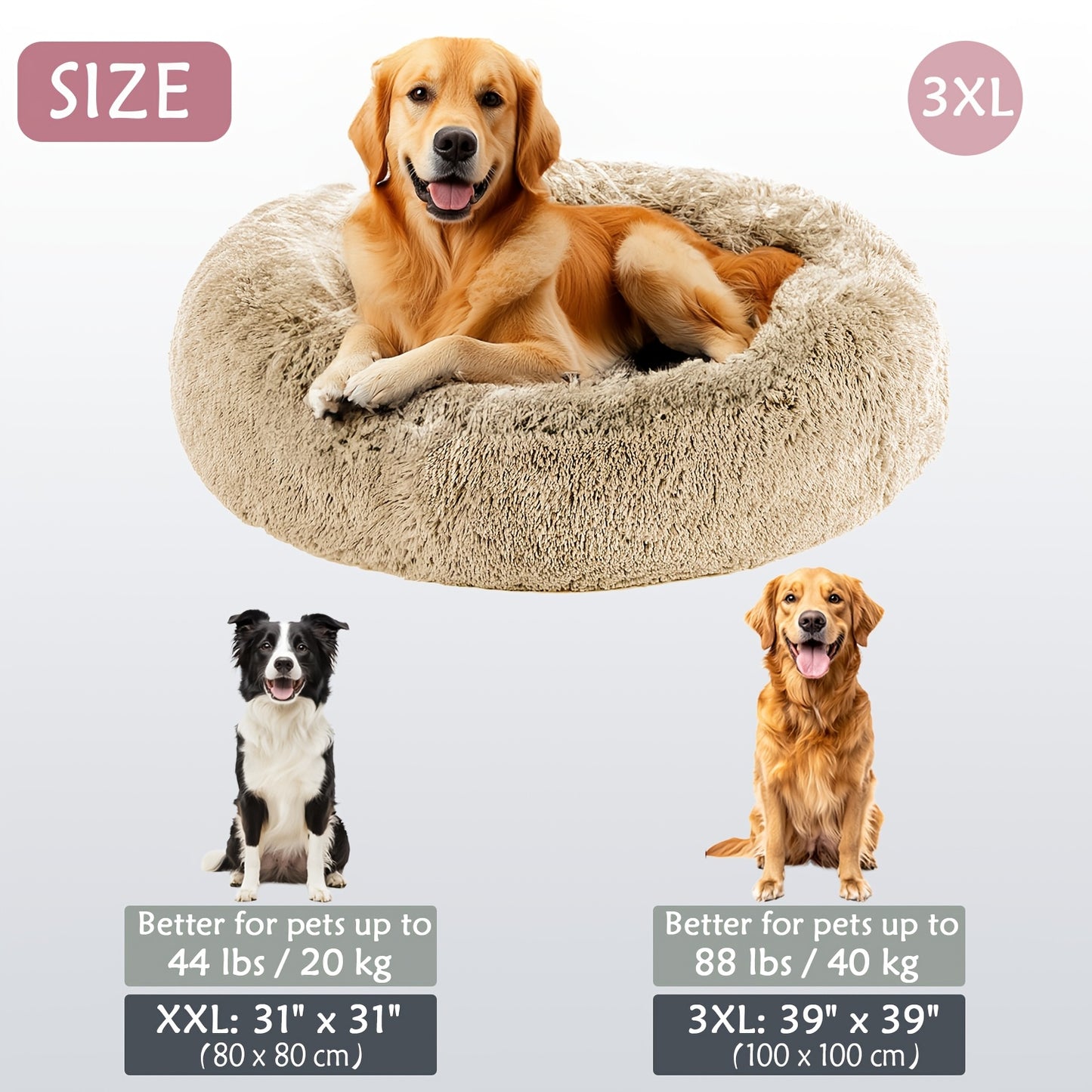 HUGAFUR - Soft Faux Fur Donut Pet Bed for Small to Large Dogs & Cats