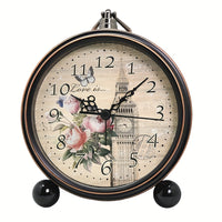 ELEGANTIME - European Vintage Metal Bedside Alarm Clock Silent Analog Large Display