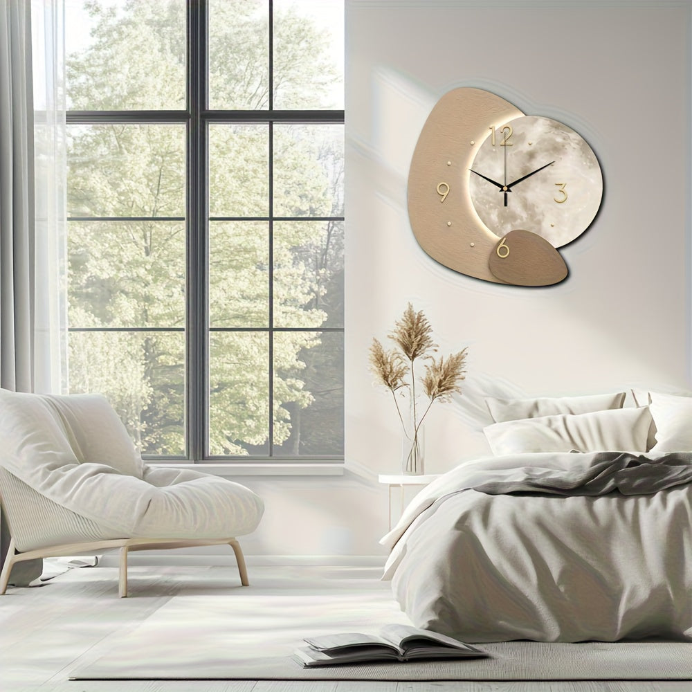 ECLIPSEWOOD - Designer Wooden Wall Clock with Golden Highlights