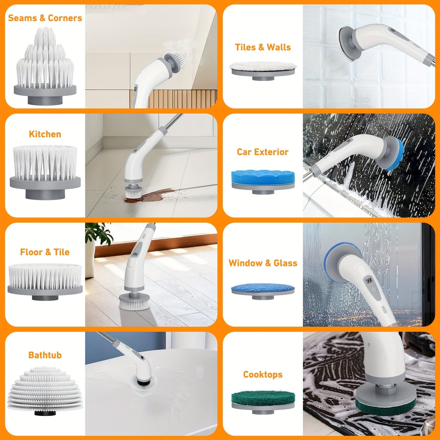 HOMESWEEP - Rechargeable Electric Spin Scrubber with Detachable Handle
