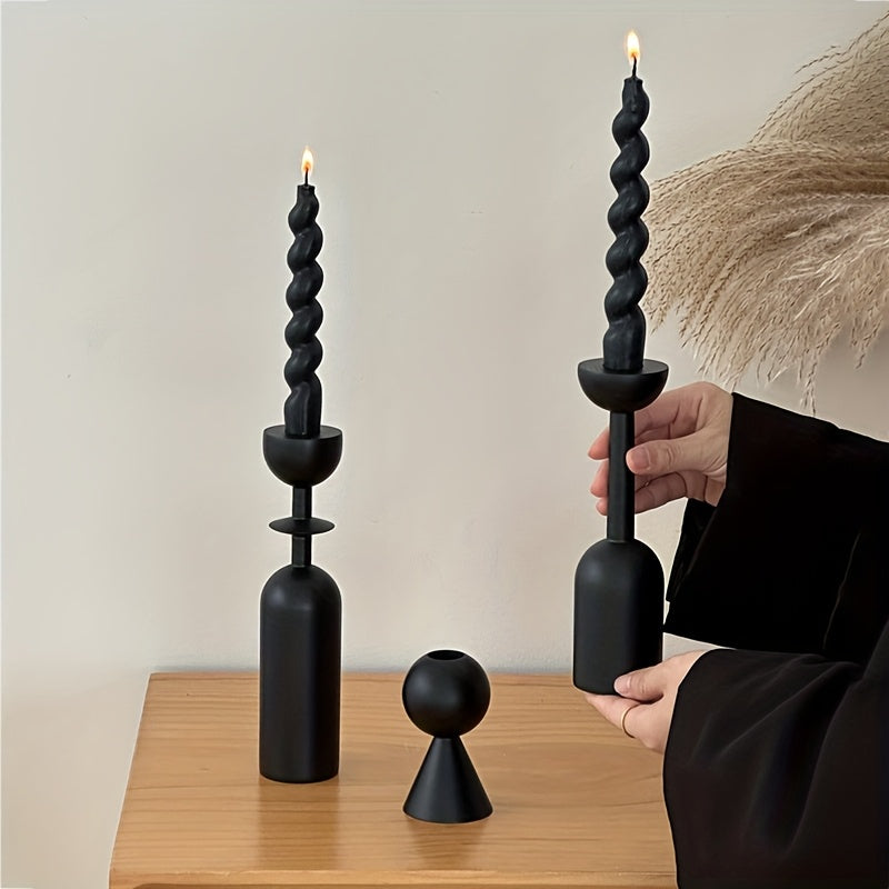 TRIO NOIRWOOD – Elegant Black Wooden Candle Holders
