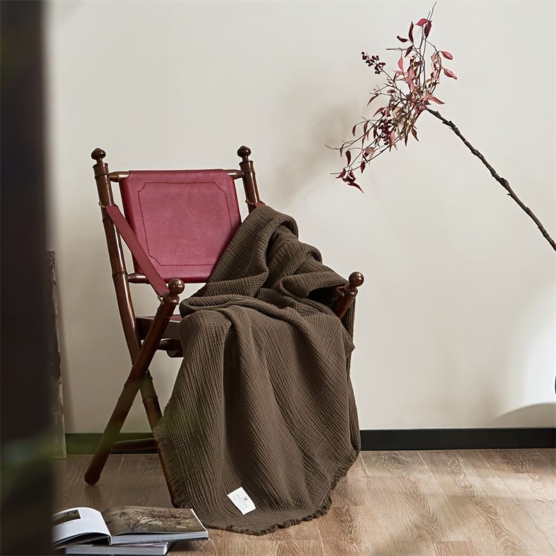 OLIVEBREEZE – Lightweight 4-Layer Cotton Gauze Blanket with Elegant Fringe