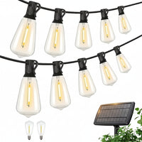 SOLARA - 100FT Solar String Lights Outdoor Commercial Grade LED with Dimmable Yellow ST38 Bulbs