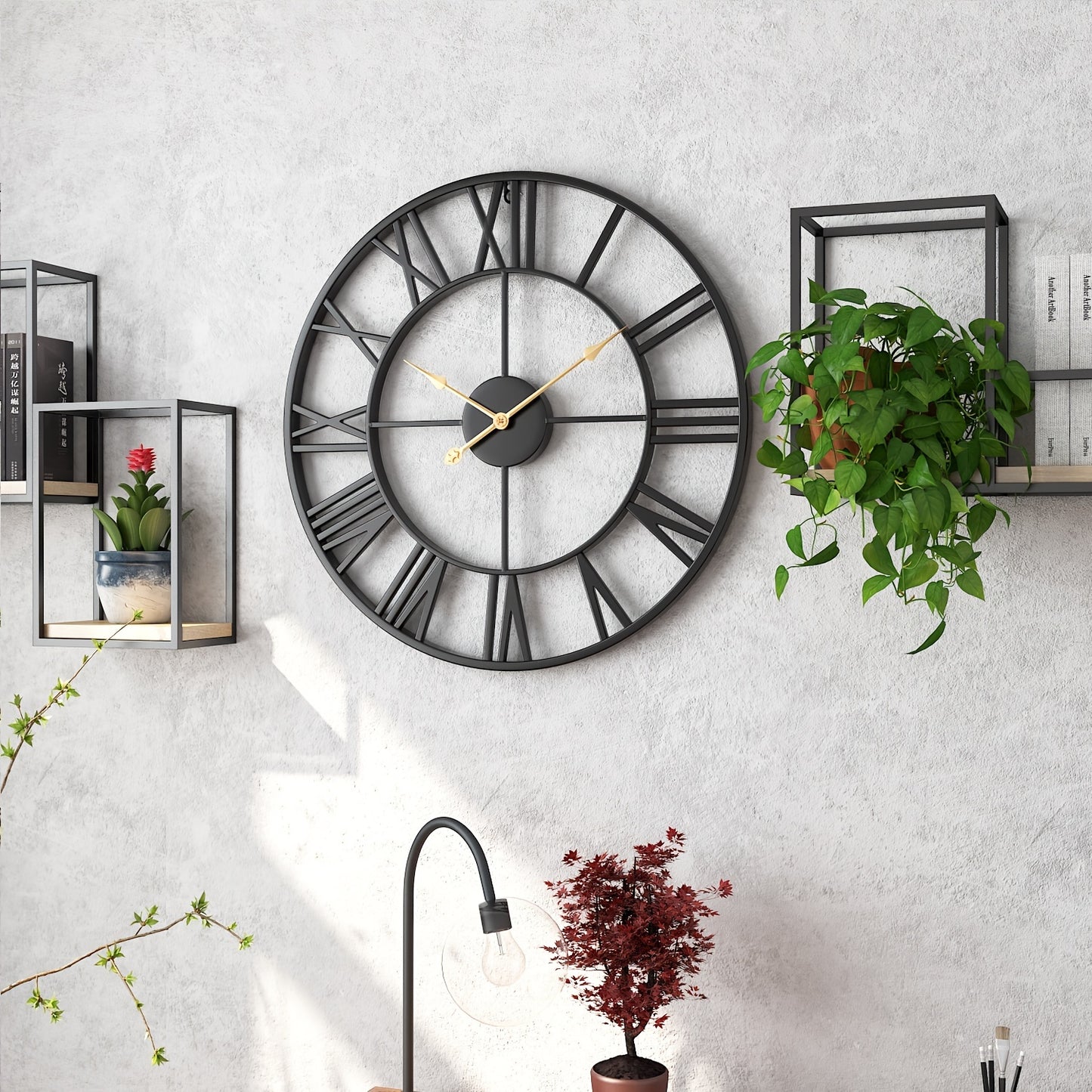 SERENETIME - Vintage Round Silent Wall Clock Metal Frame for Bedroom