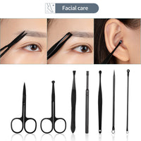 GROOMIX - 15pcs Classic Black Nail Care Set for Hands, Feet & Face Stainless Steel Tools