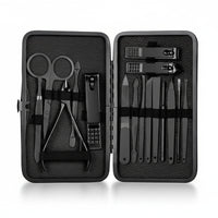 GROOMIX - 15pcs Classic Black Nail Care Set for Hands, Feet & Face Stainless Steel Tools