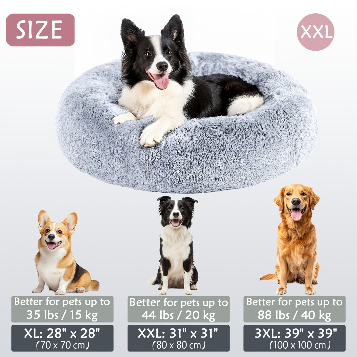 HUGAFUR - Soft Faux Fur Donut Pet Bed for Small to Large Dogs & Cats