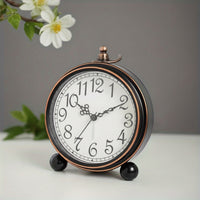 ELEGANTIME - European Vintage Metal Bedside Alarm Clock Silent Analog Large Display