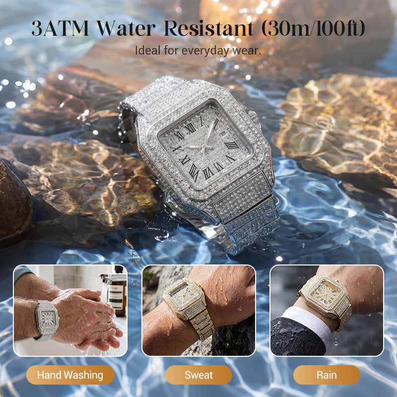 CRYSTALTIME – Elegant Square Watch with Dazzling Rhinestone Accents