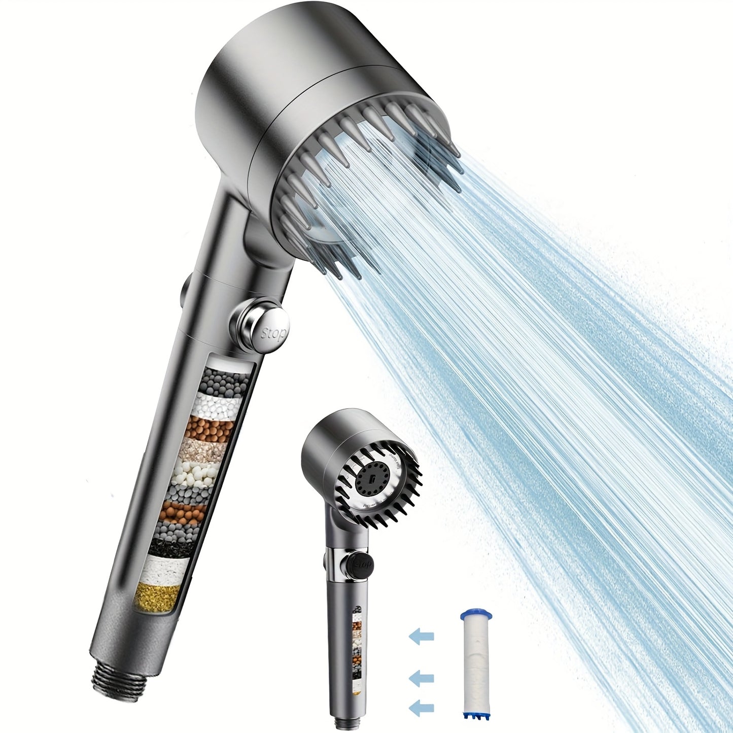 PUREFLOW - Chlorine-Reducing Handheld Showerhead with On/Off Switch & Skin Care Filter