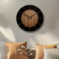EVERWOOD - Vintage Round Wooden Wall Clock Battery Operated, Silent Mechanism