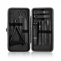 GROOMIX - 15pcs Classic Black Nail Care Set for Hands, Feet & Face Stainless Steel Tools