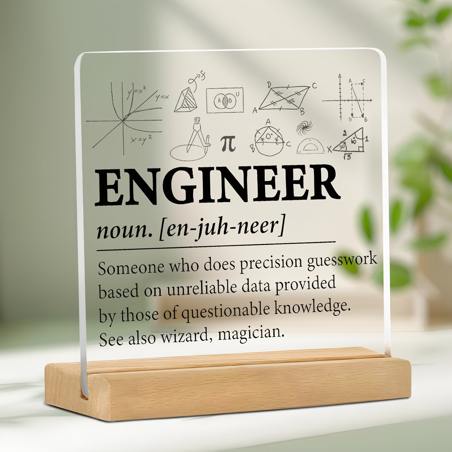 CLEARVIBE - Minimalist Flat Acrylic Nameplate with Wooden Stand for Desk & Shelf Styling