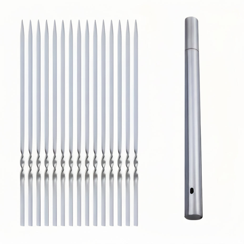 SKEWERTUBE – Stainless Steel BBQ Skewers with Storage Tube Set