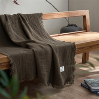OLIVEBREEZE – Lightweight 4-Layer Cotton Gauze Blanket with Elegant Fringe