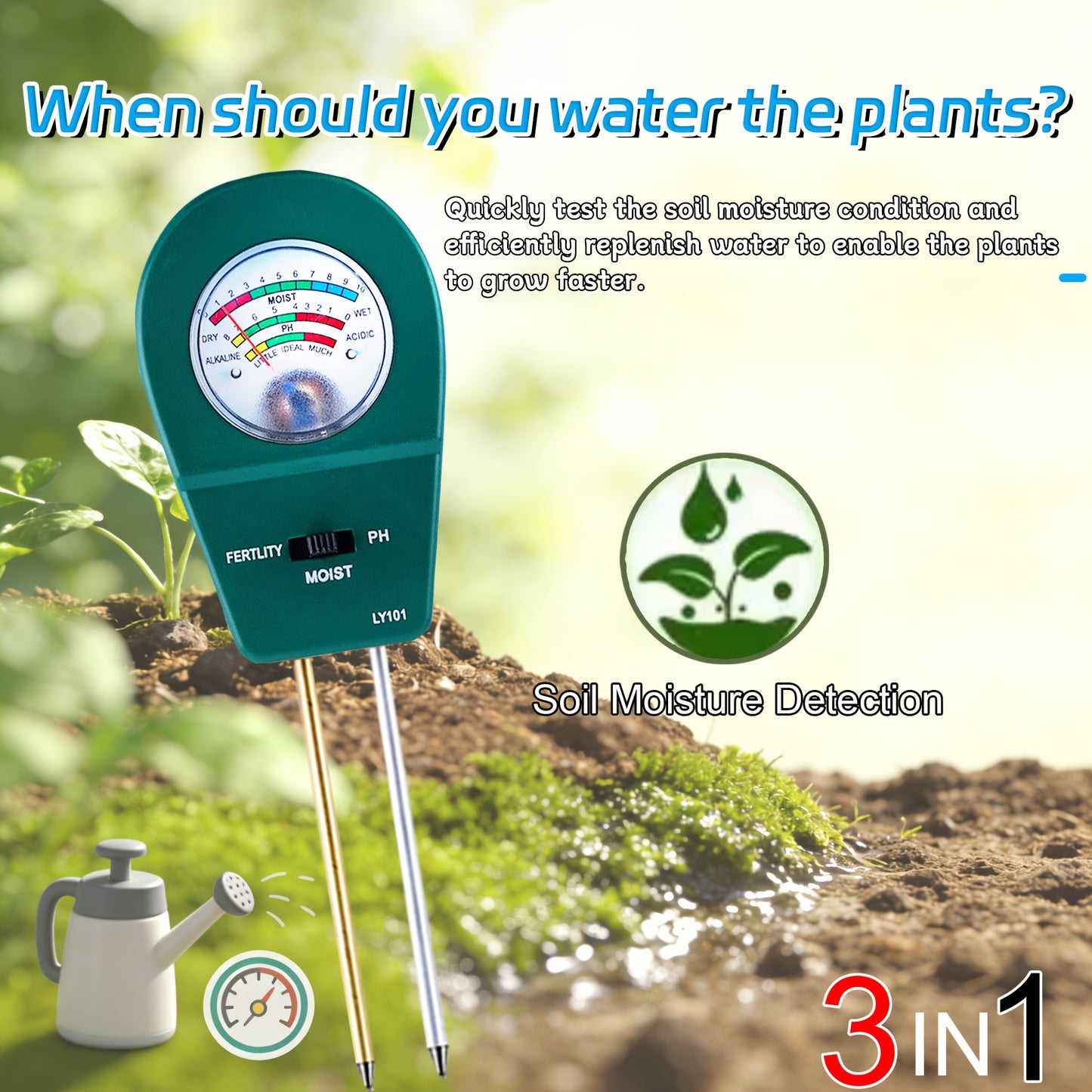 SOILTRIO – 3-in-1 Soil Moisture, Fertility & pH Tester