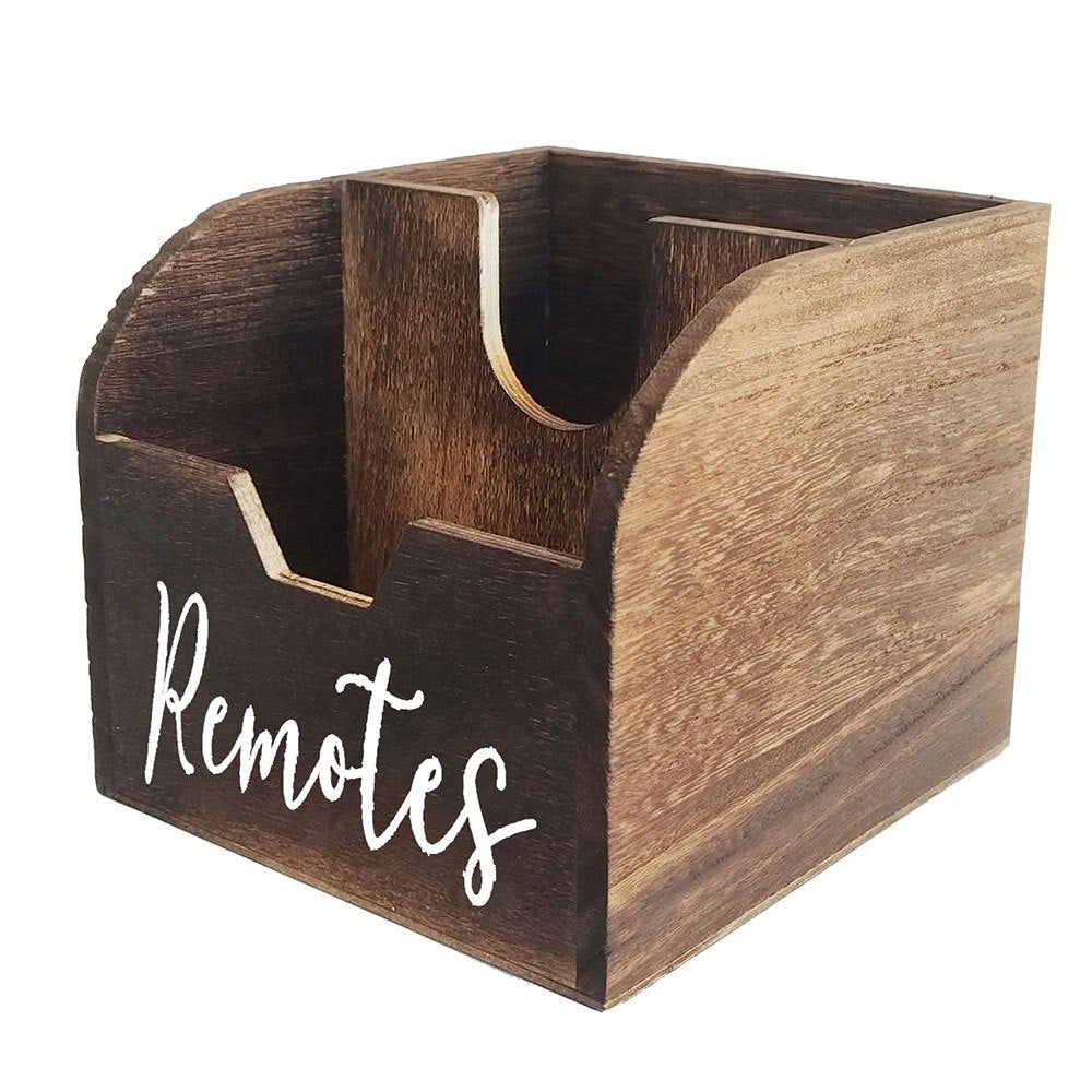HOMELYWOOD - 4-Compartment Wooden Remote Organizer Box | No Electricity Needed