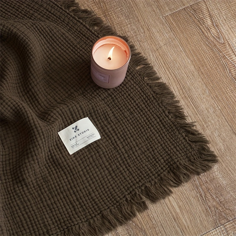 OLIVEBREEZE – Lightweight 4-Layer Cotton Gauze Blanket with Elegant Fringe