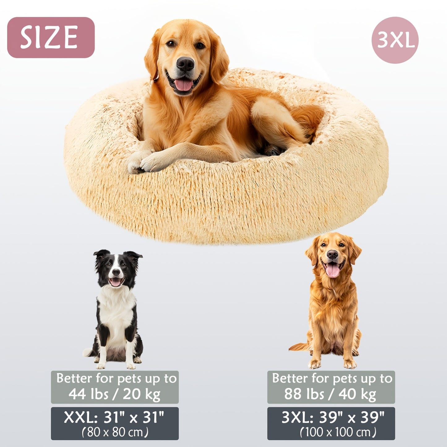 HUGAFUR - Soft Faux Fur Donut Pet Bed for Small to Large Dogs & Cats
